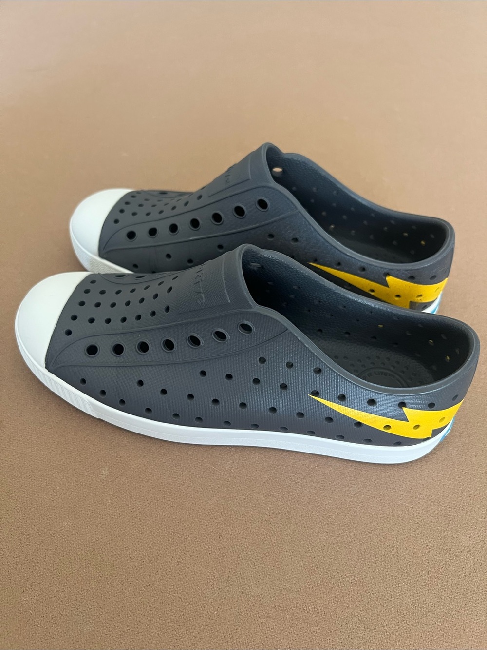 Native Jefferson Slip-On Sneakers in Charcoal, White & Yellow